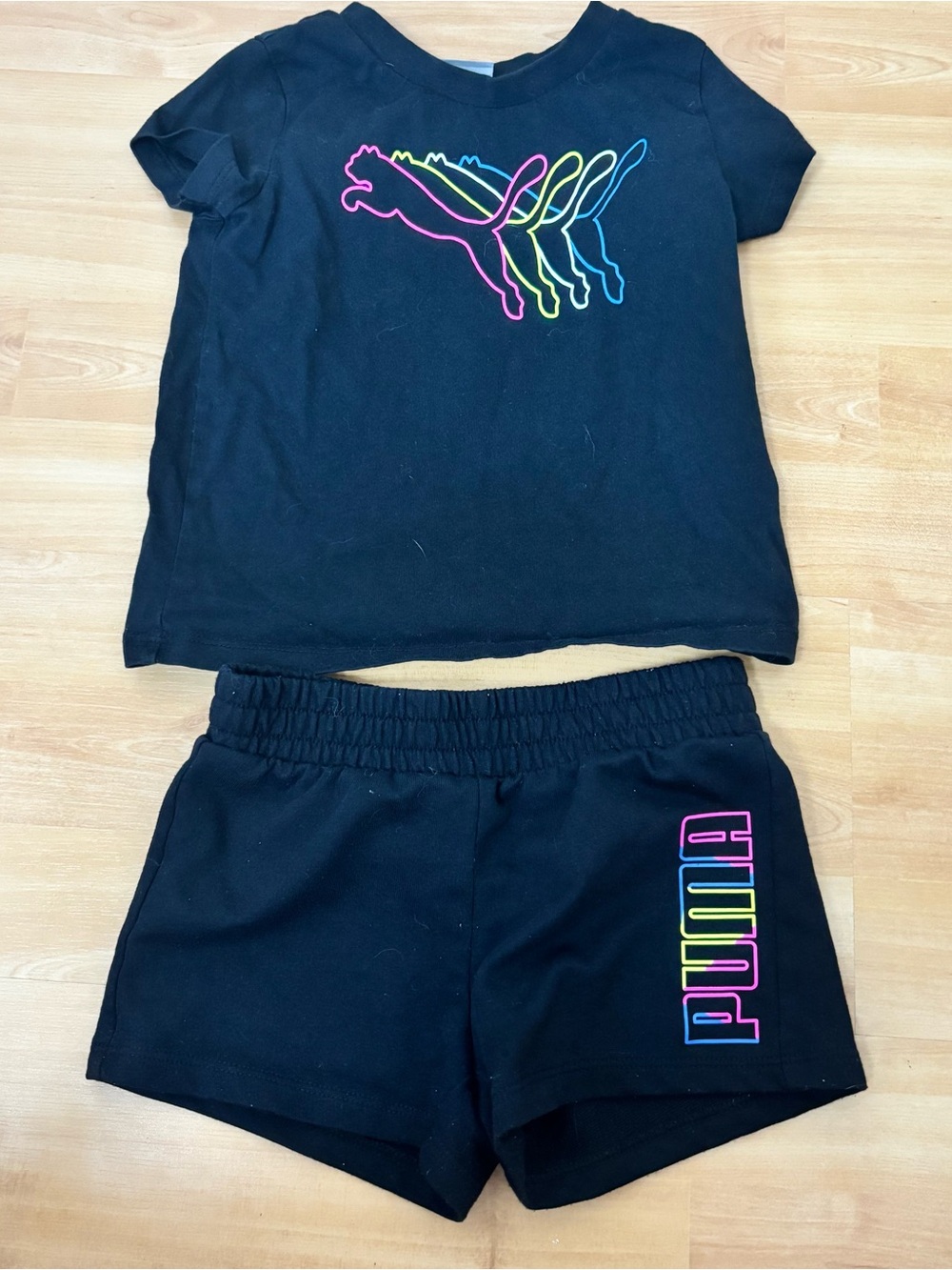Girls Puma Black Athletic Tee & Shorts Size 3